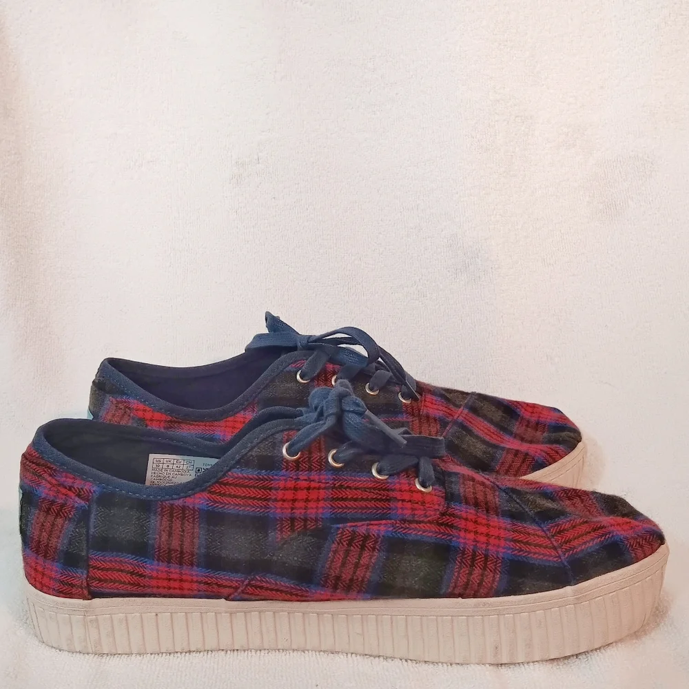 Size 10 Toms Womens Cordones Indio Sneakers Navy Crosshatch/Plaid - Picture 6 of 11